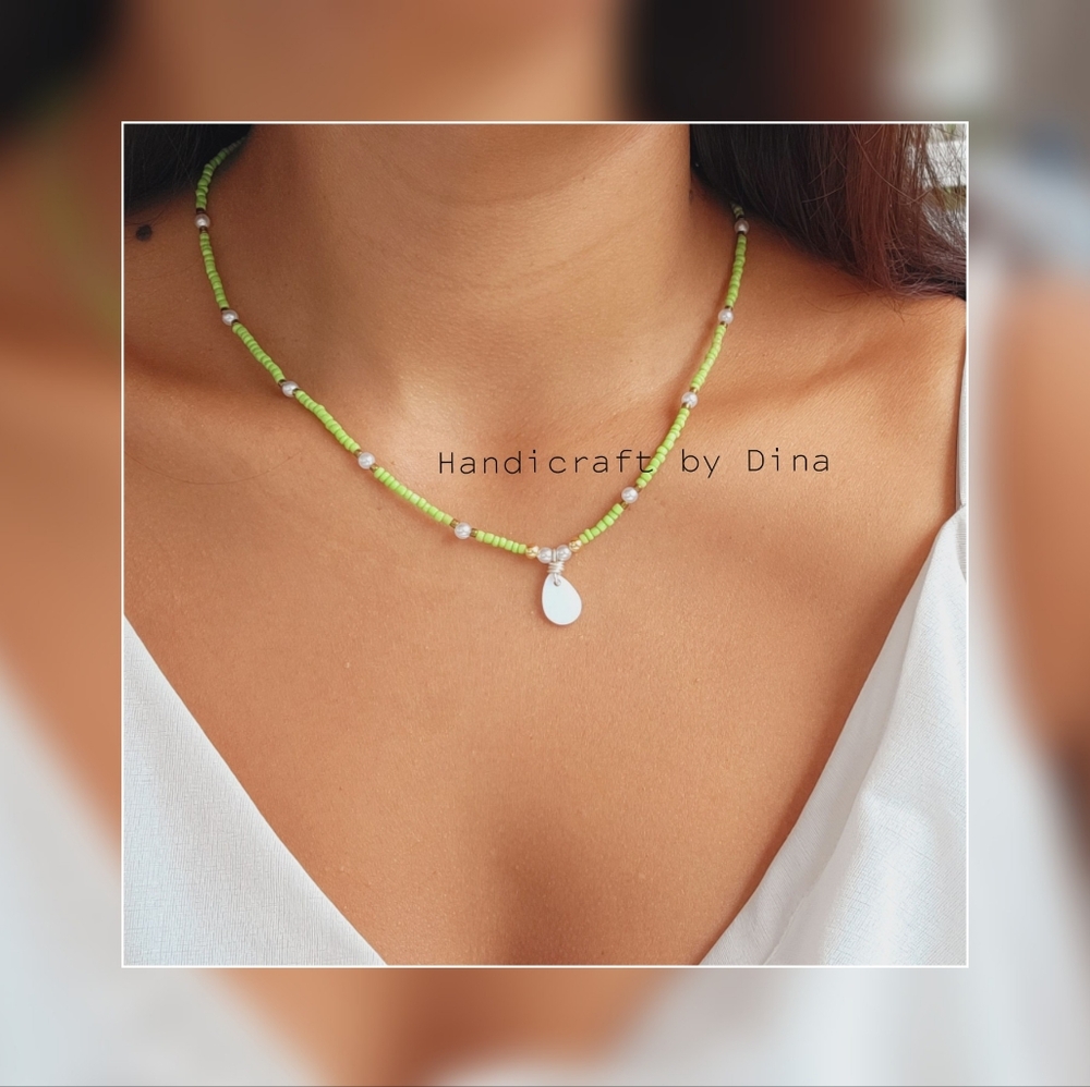 Handmade Beachy Seed Bead And Shell Pendant Necklace